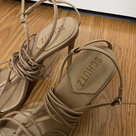 SCHUTZ Tan Strappy Stiletto wrap up heels size US 10 - Picture 4 of 9